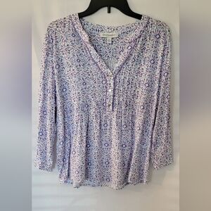 Emily Daniels Purple/blue/White Pullover Blouse with 3/4 Sleeves